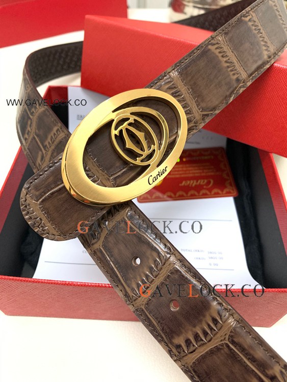 New 2021 Cartier Mens Belt Brown Belt Gold Buckle 35mm